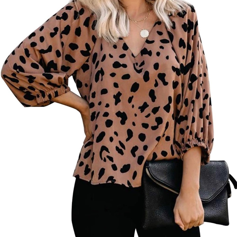 Animal print lantern sleeve flowy blouse